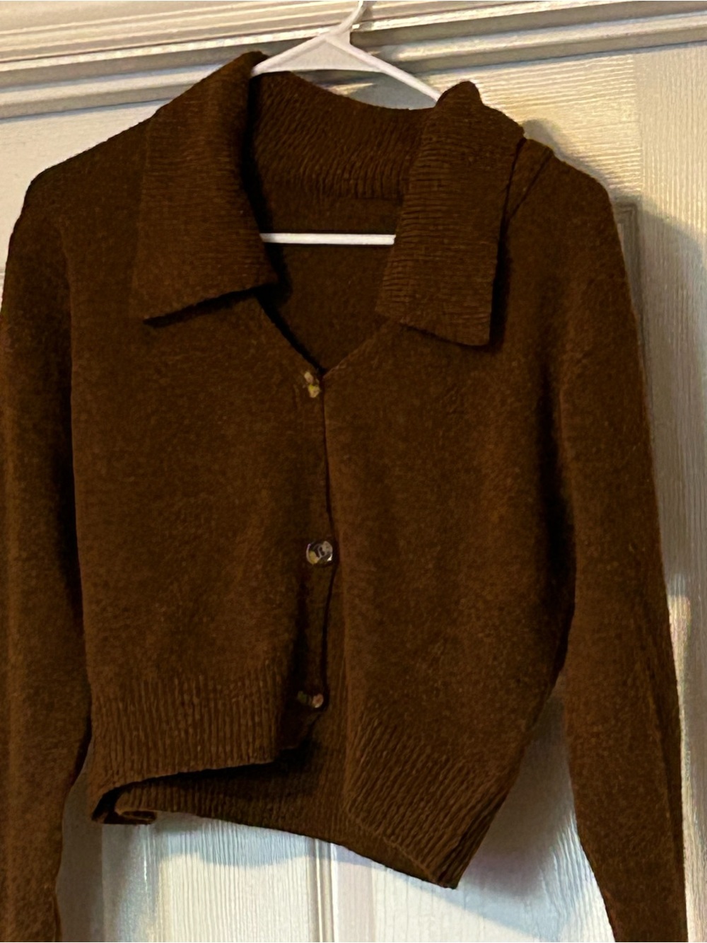 Commense Deep Brown Button-Up Collared Knit Cardigan